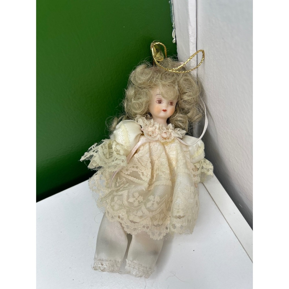 Vintage 1984 Kurt S Adler Porcelain Angel Christmas Ornament Lace Cream Gold - Picture 1 of 6